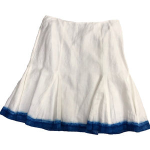 LRL  White Linen Fit and Flare Skirt Dip w/Dye Hem